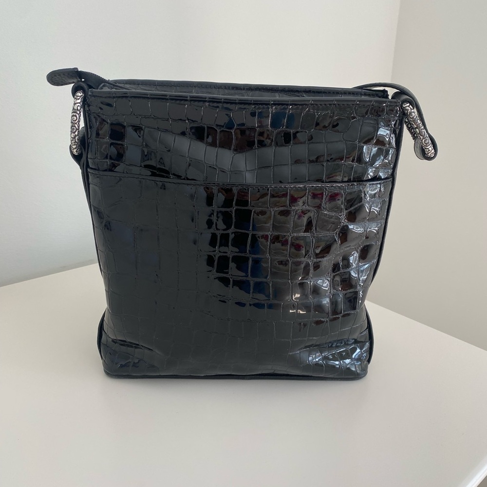 Brighton black leather croc embossed shoulder bag with silver detail